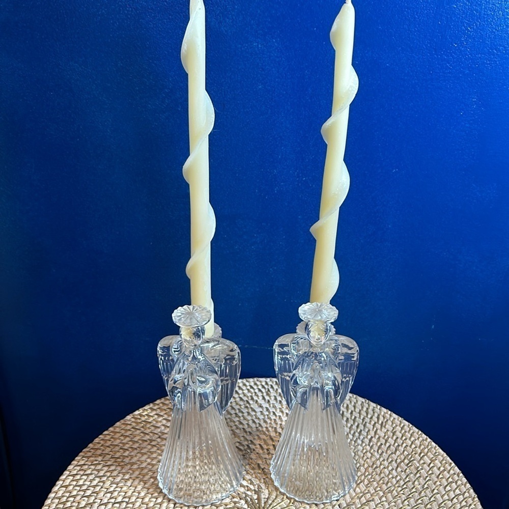 Vintage Set of Two Crystal Christmas Angel Candle Holders